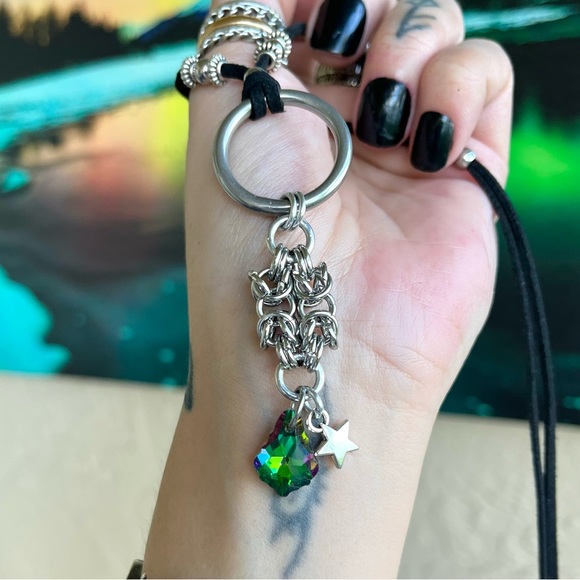 Handmade maille adjustable choker necklace rainbow austrian crystal star charm - Picture 8 of 9